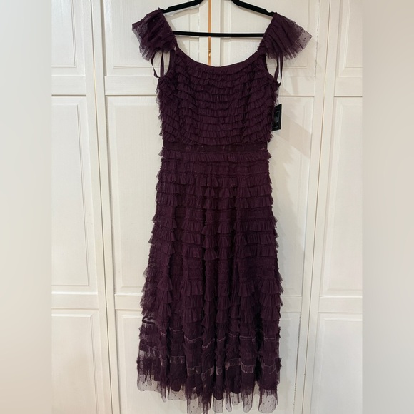 NWT |Mac Duggal 8054 Amethyst Purple Ruffle Cap Sleeve Tiered Midi Dress Size 6 - Picture 6 of 8
